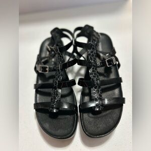 Donald Pliner Black Patent leather Fritz Strappy Sandals-size 8.5 Wedge Platform